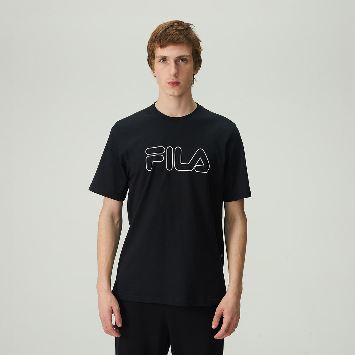 Fila Camiseta Masc. Regular Letter Outline — Preto/Preto/Branco - 2176