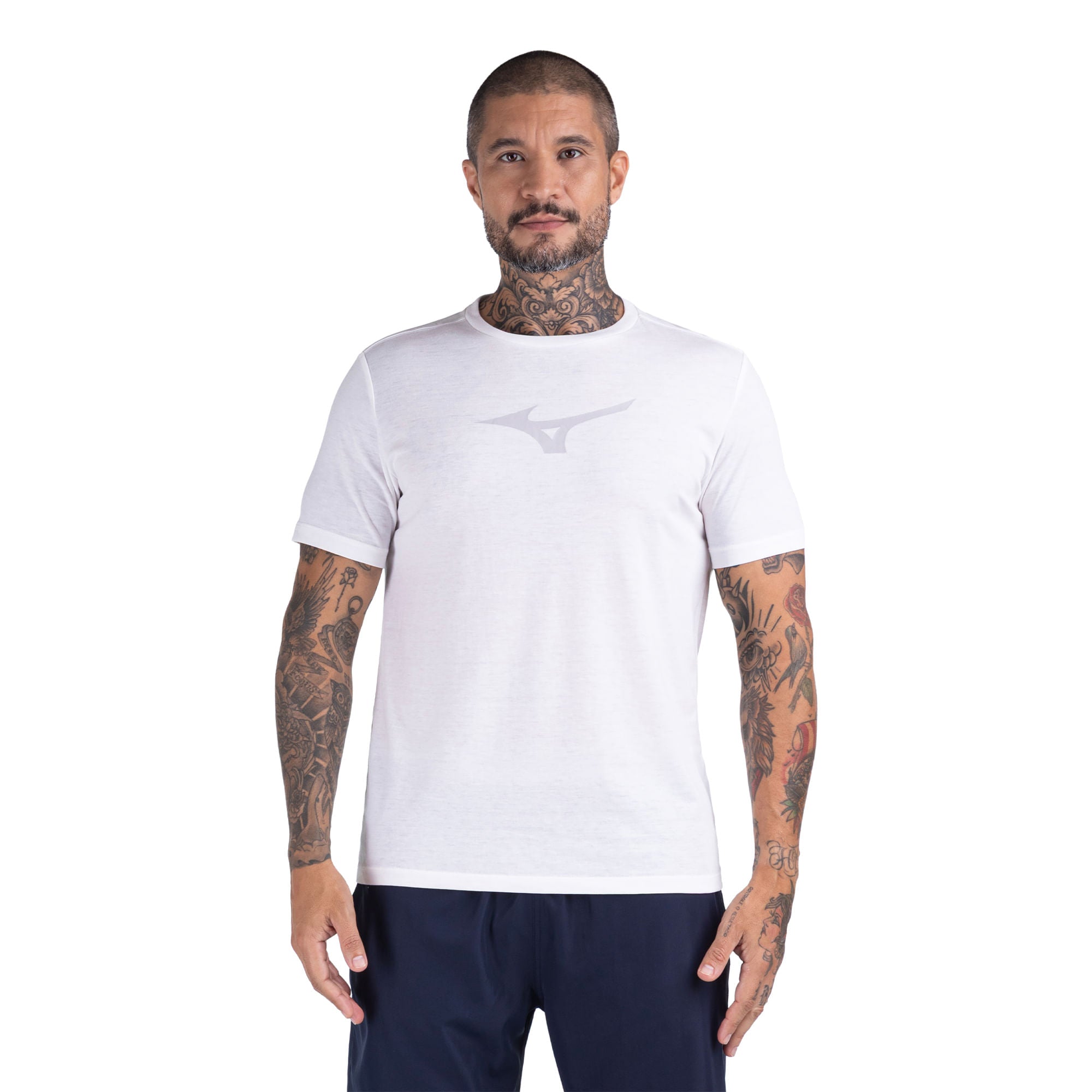 Mizuno T-Shirt Miz Lifestylem — Mescla Branco/Cinza Claro - MEBCZC