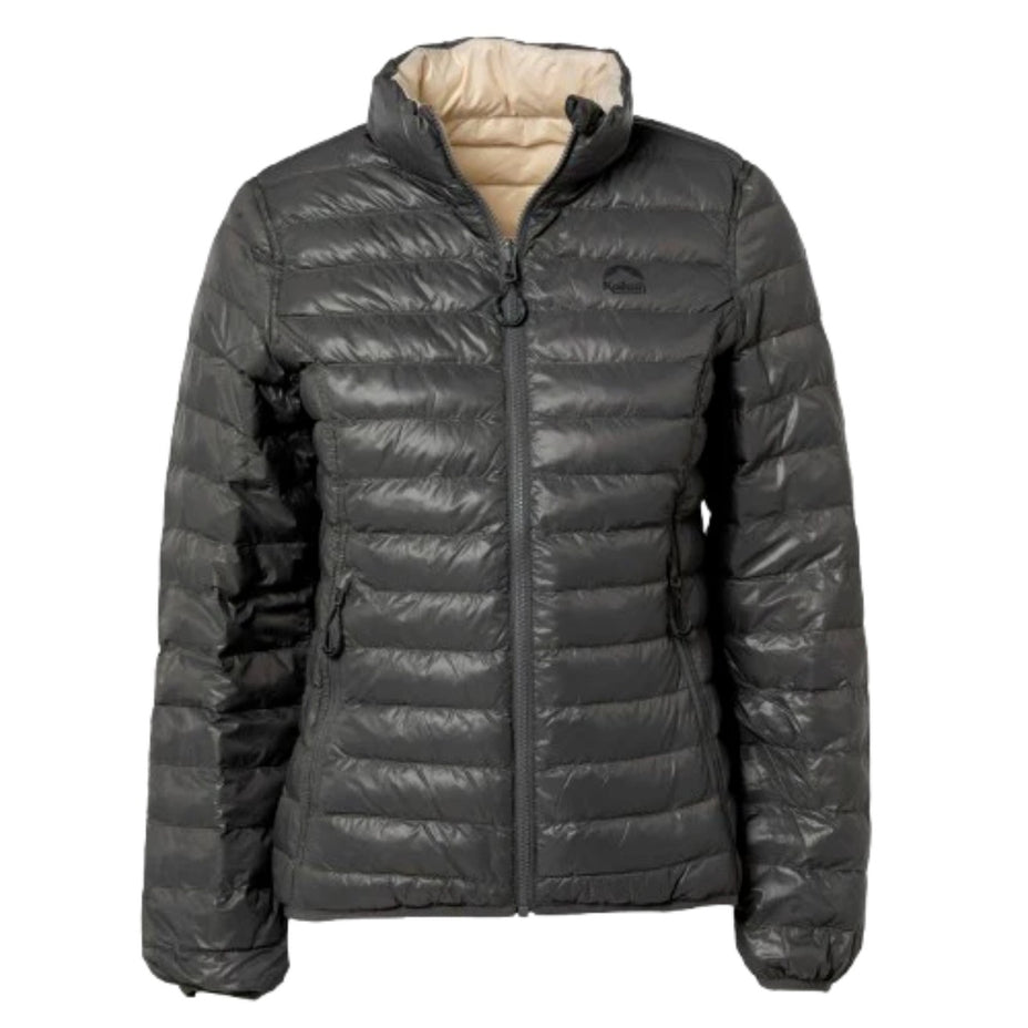 Kailash Jaqueta Puffer Fem. Dupla Face Pluma De Ganso — Chumbo/Off White - .
