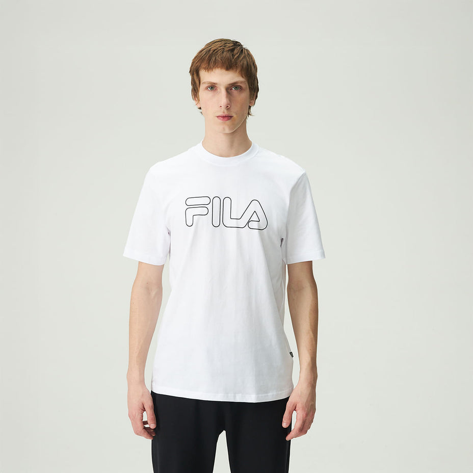 Fila Camiseta Masc. Regular Letter Outline — Branco/Branco/Preto - 3152