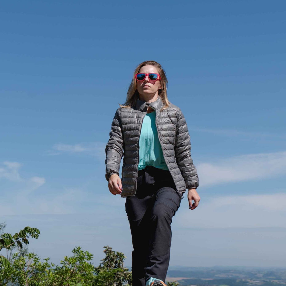 Kailash Jaqueta Puffer Fem. Dupla Face Pluma De Ganso — Chumbo/Off White - .