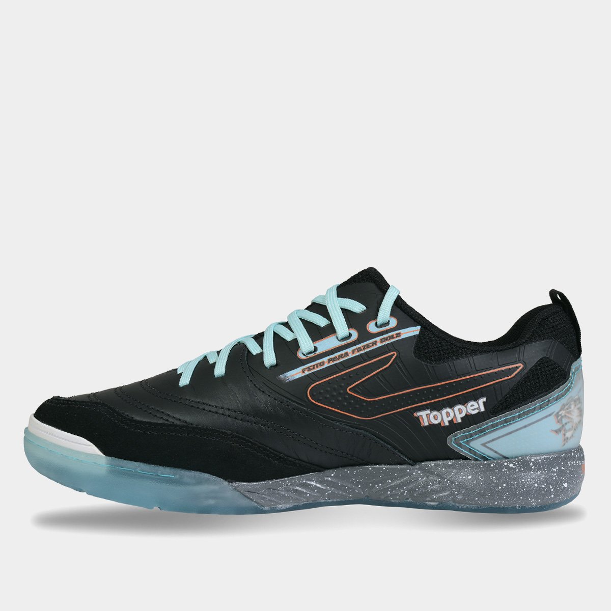 Topper Chuteira Lethal Grafeno Futsal — Preto/Laranja/Azul - .