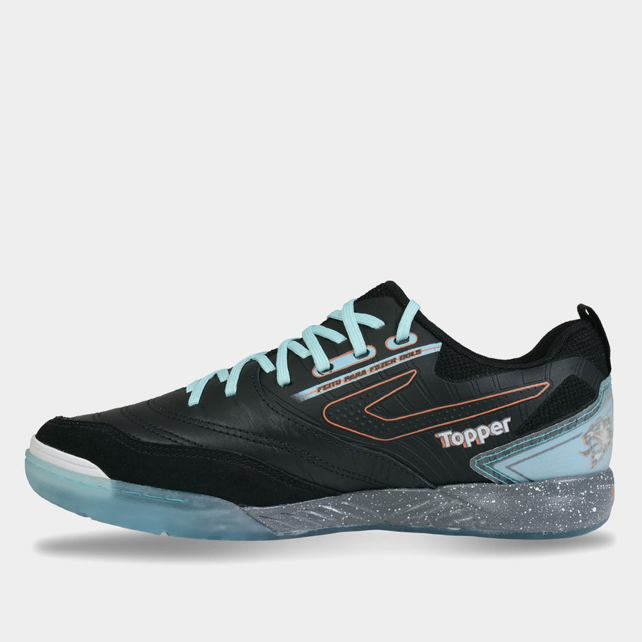 Topper Chuteira Lethal Grafeno Futsal — Preto/Laranja/Azul - .