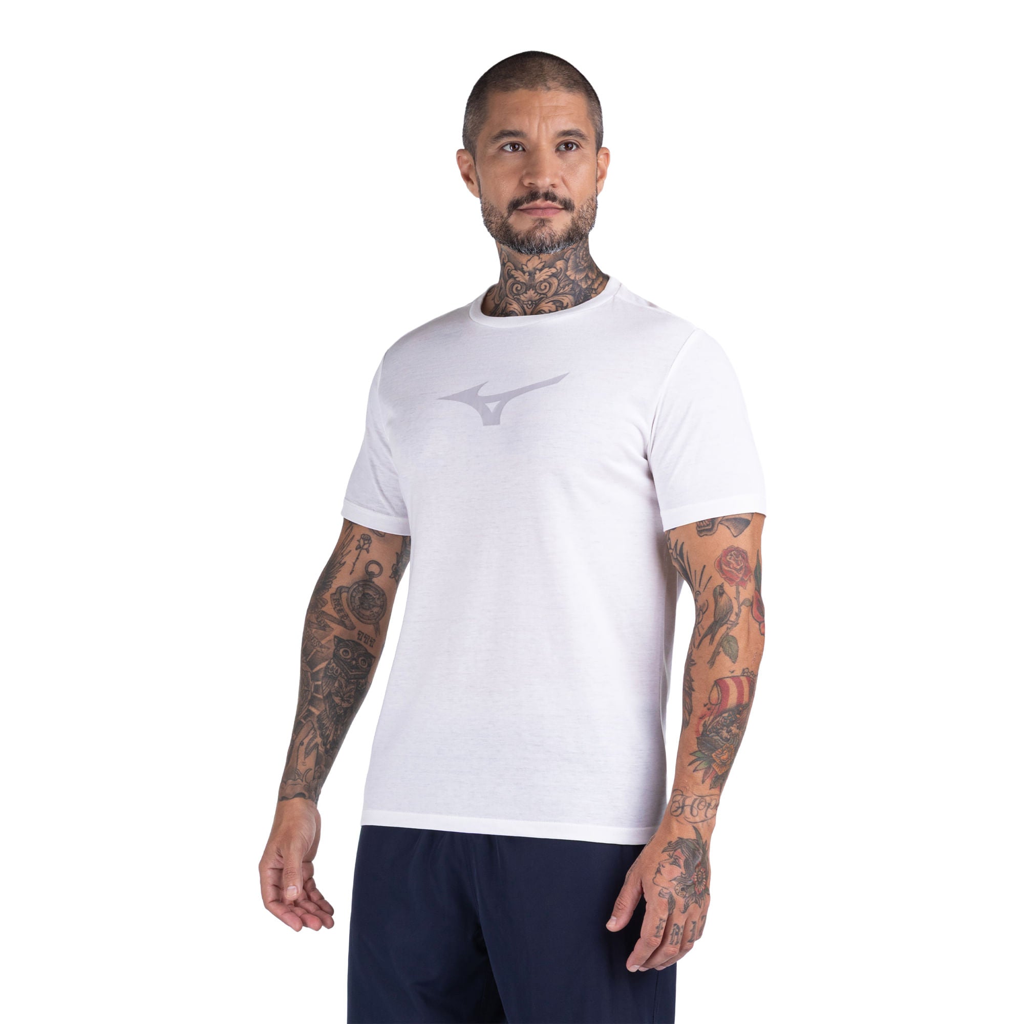 Mizuno T-Shirt Miz Lifestylem — Mescla Branco/Cinza Claro - MEBCZC