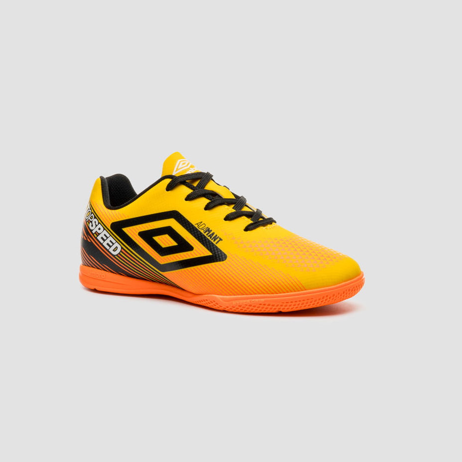 Umbro Chuteira Futsal Adamant Top Speed Jr — Amarelo/Preto/Laranja Flúor - 616