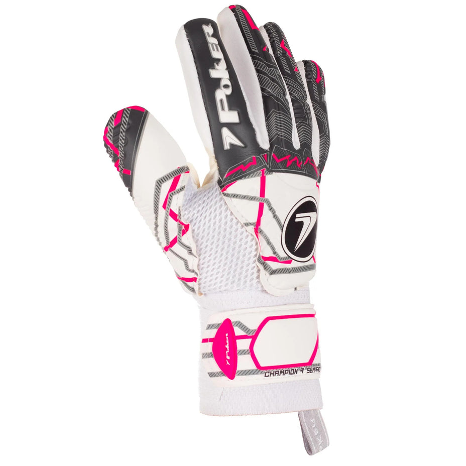 Poker Luva Goleiro Semi Pro Champion 9 — Branco/Preto/Rosa - BCR